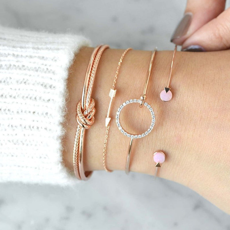 Stylish Knotted Ring Circle Diamond Arrow Bracelet Jewelry