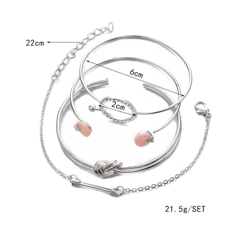 Stylish Knotted Ring Circle Diamond Arrow Bracelet Jewelry