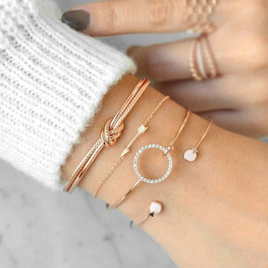 Stylish Knotted Ring Circle Diamond Arrow Bracelet Jewelry