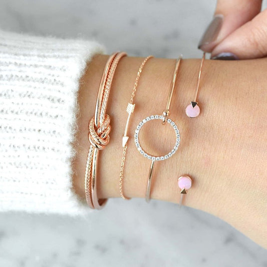 Stylish Knotted Ring Circle Diamond Arrow Bracelet Jewelry