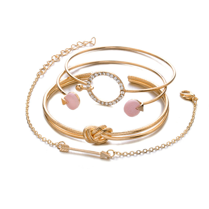Stylish Knotted Ring Circle Diamond Arrow Bracelet Jewelry